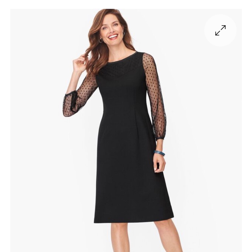 Talbots Black Long-Sleeve Sheer Dot Dress